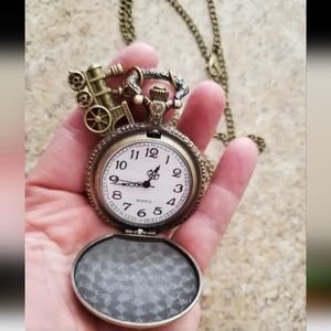 COPY - New Locomotive train Steampunk gears quartz pocket watch